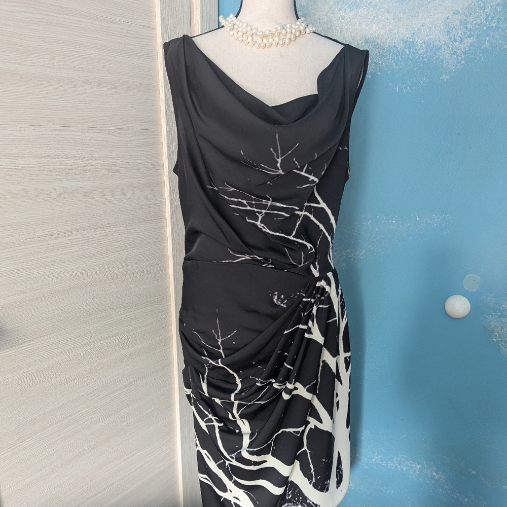 RACHEL Rachel Roy Black and White Asymmetrical Sheath Dress